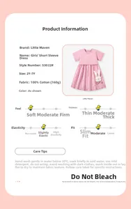 Robe en coton rose pour filles avec applique lapin et détails d'imprimés floraux