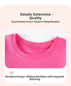 Detail of ribbed neckline with reinforced stitching on cotton kids summer outfit