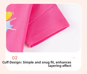 Detail of pink cotton sleeve with cartoon print and durable double-stitched seams