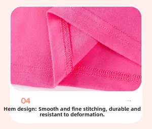 Detail of double-needle stitching on the hem of a rose red girl's knit top