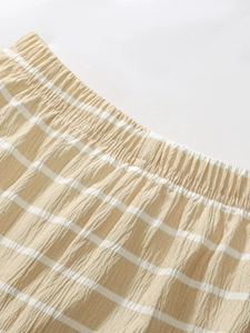 Kids summer striped seersucker set with comfortable elastic waistband in beige and white