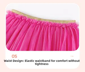 Detailed close-up of elastic gold glitter waistband and pink mesh fabric on tutu skirt