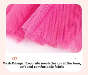 Detail shot of breathable rose pink layered mesh tutu skirt for young girls