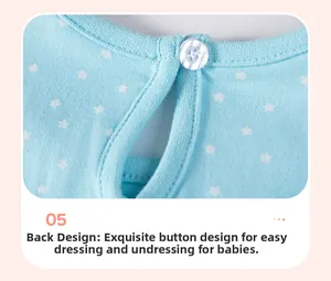 Detail of the back neck closure with a clear resin button on the star-patterned dress