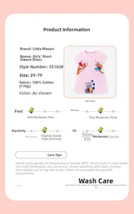 Pink cotton girls dress detail showing 100% cotton fabric and animal cartoon patterns
