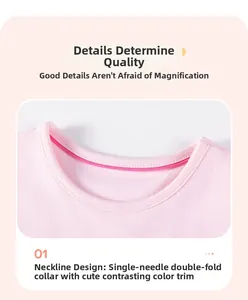 Detail of pink cotton dress neckline featuring contrast piping and refined stitching