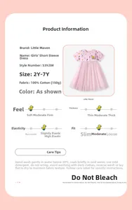 Détail de la robe rose à manches courtes avec pois en coton et jupe en tulle multicouche