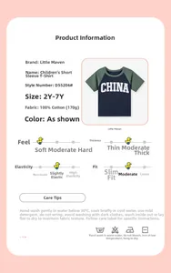 Detail showing 100% cotton blue and green raglan sleeve T-shirt with CHINA print for boys