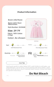 Détails de la robe en coton rose pour fille avec licorne et instructions d'entretien