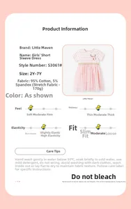 Größentabelle und Stoffinfos für Mädchen-Tüllkleid mit rosa Streifen und Elch