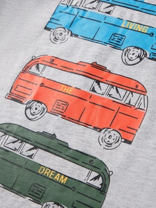 Grijs katoenen T-shirt met korte mouwen voor jongens met vintage bus-opdrukken