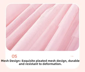 Detail von rosa Netzgewebe mit gesmokten Falten für Mädchen Prinzessinnenkleid