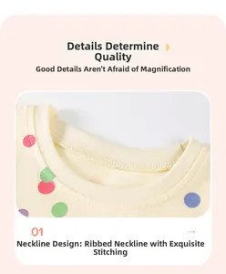 Détail de l'encolure côtelée sur robe en coton pour filles avec coutures fines