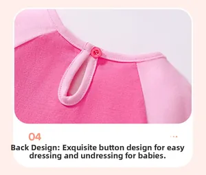 Détail de la robe en coton rose montrant le bouton au dos et l'encolure contrastée