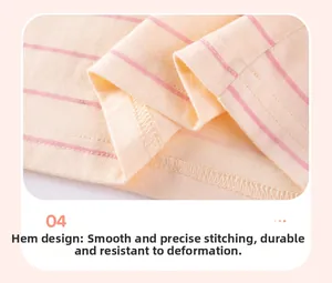 Gros plan sur l'ourlet en coton rayé rose et jaune avec détails de couture fins