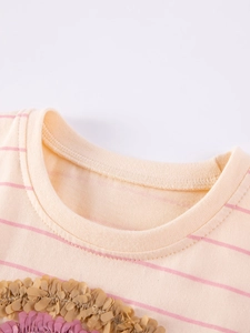 Robe d'été en coton pour filles avec rayures roses et volants décoratifs à volants