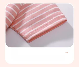 Close-up of pink and white striped knit cotton sleeve showing high-quality double stitching
