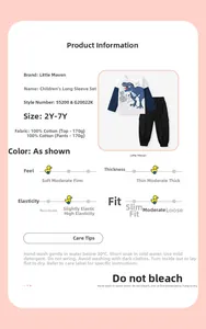 Size chart for 100% cotton boys dinosaur long sleeve set with blue roar print