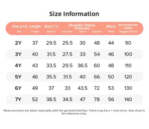 Detailed size chart for boys cartoon cotton two-piece set covering ages 2Y to 7Y