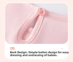 Détail macro d'une robe rose pour bébé avec bouton au dos et ouverture en goutte d'eau