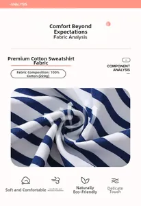 Detail of 100% cotton blue and white striped fabric for toddler hoodie set