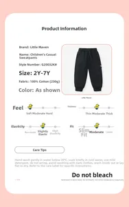 Detailed size chart and specifications for girls' cotton casual black sweatpants