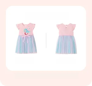 Robe d'été sirène pour fille avec manches à volants et jupe en tulle violet