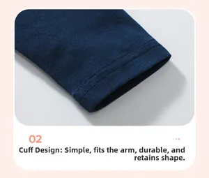 Detail of neatly stitched cuffs on a navy blue knit cotton sweater for boys