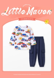 Détails du t-shirt manches longues à motif voitures et pantalon cargo bleu pour garçon