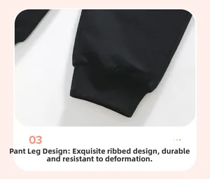 Detail of high-elastic ribbed cuffs on girls' black cotton leggings for durability
