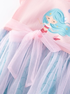 Robe de sirène pour filles avec nœud en tulle et jupe en tulle multicouche