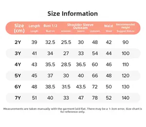 Size chart for girls autumn fashion sets with measurements for ages 2Y to 7Y in cm