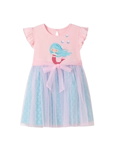 Robe d'été pour fille avec motif sirène, haut rose et jupe tutu en tulle bleu clair