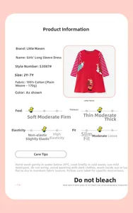 Guide des tailles et spécifications pour robe en coton à motif hérisson de dessin animé