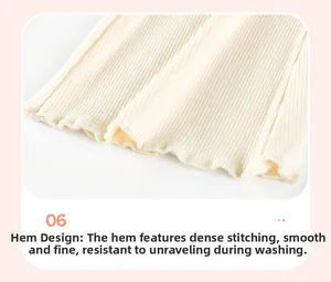 Detail of baby girl rib-knit pants featuring delicate ruffled cuffs and reinforced stitching