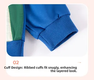 Detail of blue and green ribbed cuffs on children's sweatshirt for a snug fit