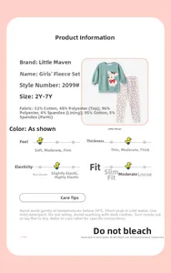 Detail view of girl's elk print fleece sweatshirt and floral pants set specification