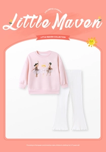 Ensemble fille en polaire avec sweat rose ballerine et pantalon évasé en maille