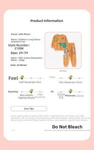 Detail card of 100% cotton orange kids set with lion and zebra prints and size chart