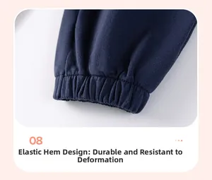Detail of dark blue children pants featuring elastic ribbed cuffs and knit texture
