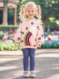 Ensemble de Vêtements Fille Doublé Polaire Arc-en-ciel Nuage Pois Sweat Manches Longues Pantalon Nervuré Automne Coton