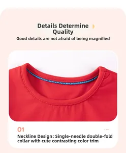 Détail de l'encolure de robe en tricot rouge pour fille avec ruban bleu contrastant