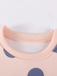 Sweat rose à pois pour fille avec doublure polaire chaude et col côtelé