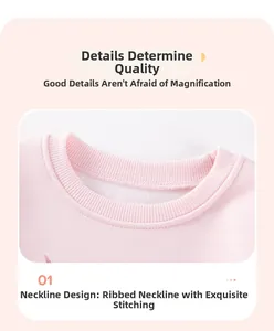 Détail d'un haut en tricot rose pour fille avec col côtelé et couture de haute qualité