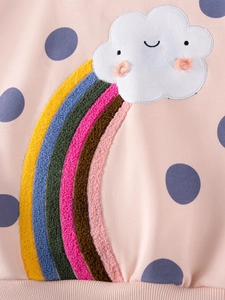 Sweat en polaire rose pour petite fille avec écusson arc-en-ciel et pois violets
