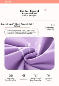 Detail view of purple autumn girl set showing 100% cotton and rib knit fabric texture
