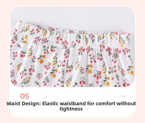 Detail showing elastic waistband on floral fleece trousers for girls, comfortable fit