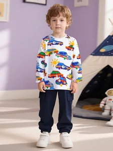 Little Maven Boys Cotton Long Sleeve T-Shirt Cargo Pants Set Cartoon Car Print Autumn Casual Soft Breathable Kids Outfit