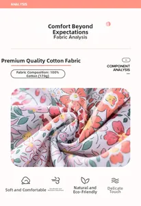 Detail of 100% cotton floral fabric showing soft texture and pink flower pattern