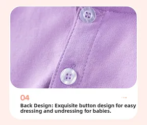 Close-up of baby purple knit sweater back featuring textured transparent buttons